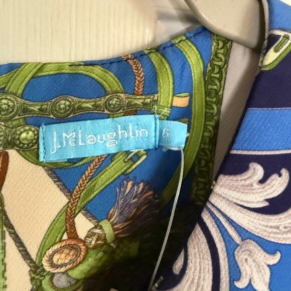 J. McLaughlin Belinda Dress Heraldic Patchwork Print Sleeveless Blue Size 6 NEW - Picture 6 of 8